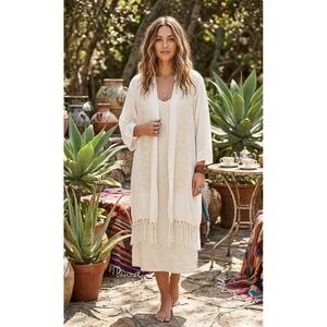 Solitaire Kimono Womens 2X Boho Embroidered Fringe Cardigan Beachy Lagenlook